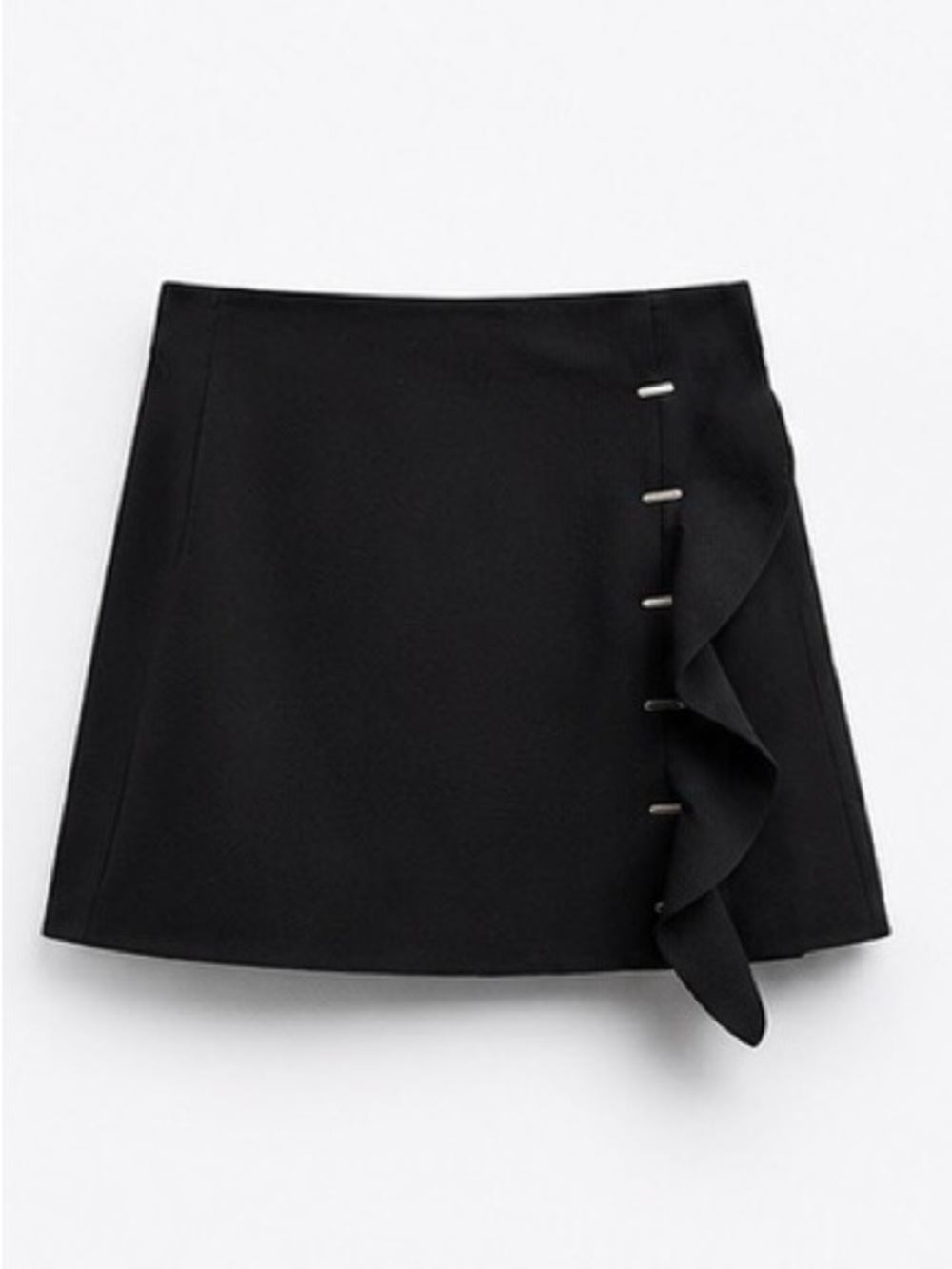 Zara Black Mini Skirt with Side Ruffle and Bar Details